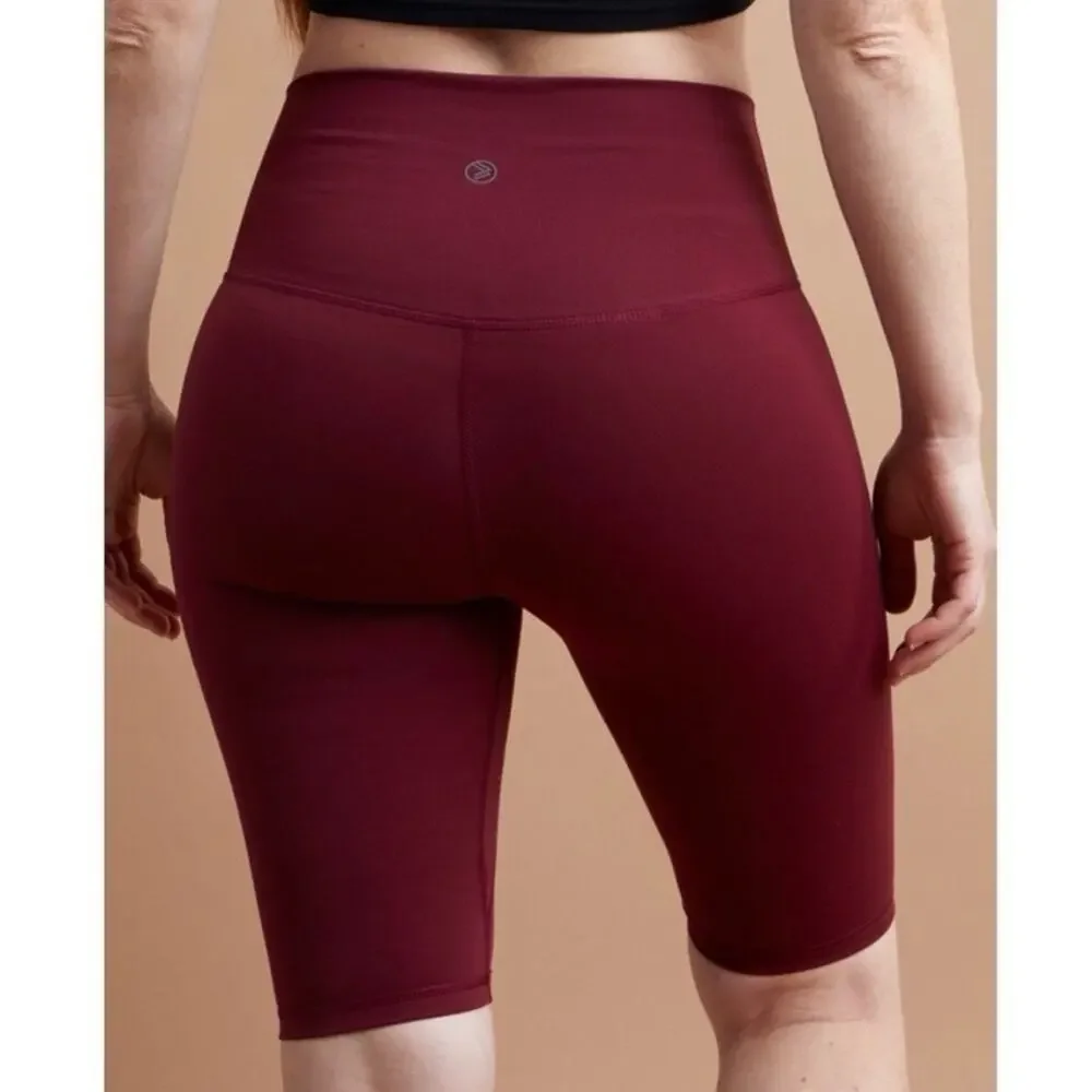 SAVVI Burgundy Wine Red Sienna Mid Rise Active Workout Running Biker Shorts Sz S